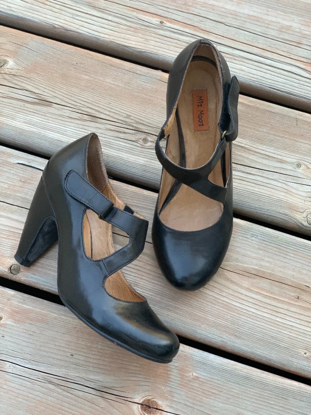 Miz Mooz Marry Jane Pump 7 Black Leather Selma Cone Heel Retro Rockabilly Shoe